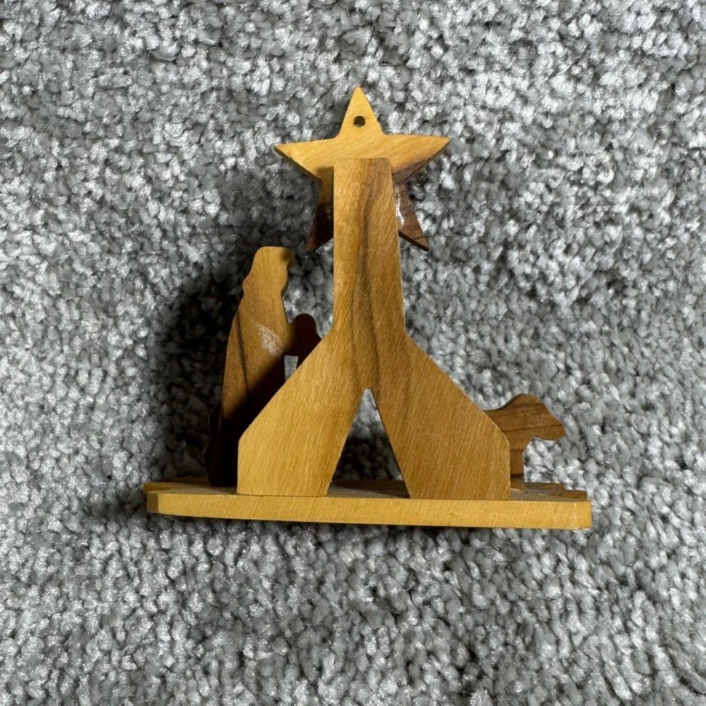 Olive Wood Nativity Christmas Ornaments Handcrafted Set of 3‎ Bethlehem Scenes